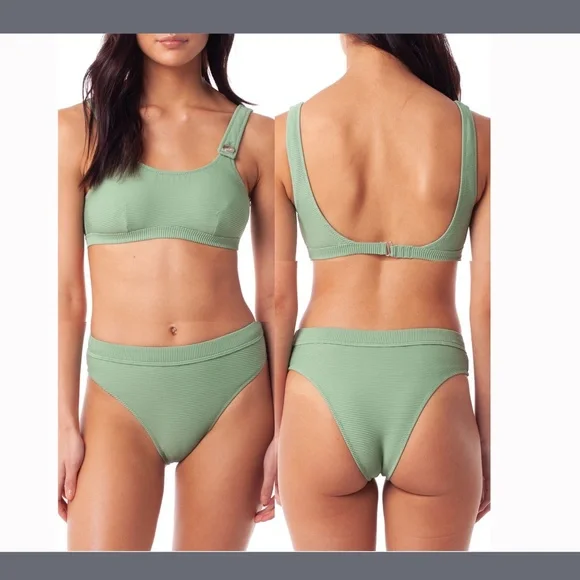 NEW 2PC Rhythm Palm Springs Ribbed Bikini‎ Top + Bottom in Eden [SZ Large ] SET - Picture 2 of 16
